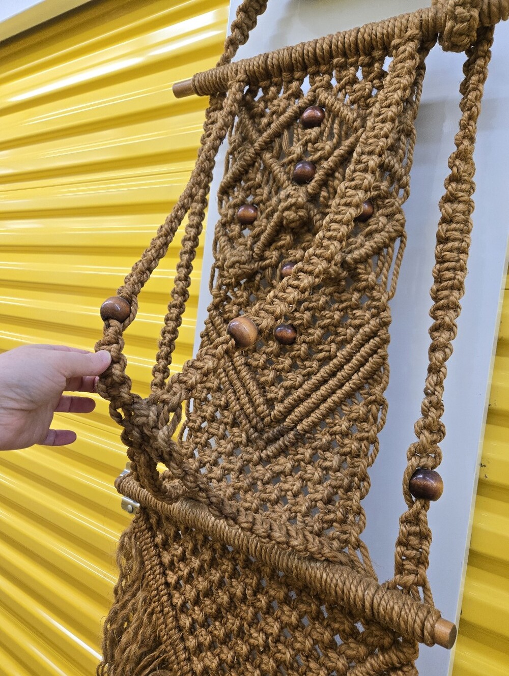 Large Vintage 70s Macrame Hanging Planter Art Wall Piece - Picture 4 of 9